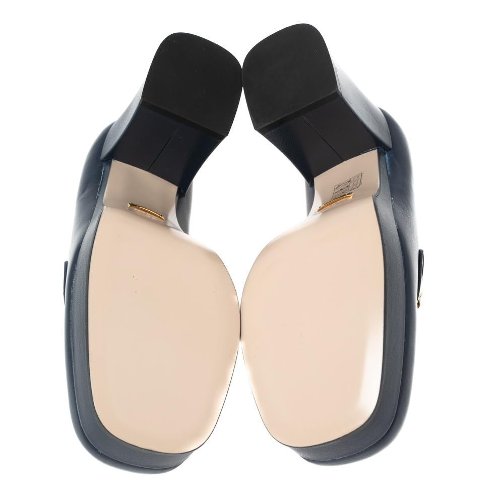Black Gucci Tricolor Leather Horsebit Loafer Platform Pumps Size 38