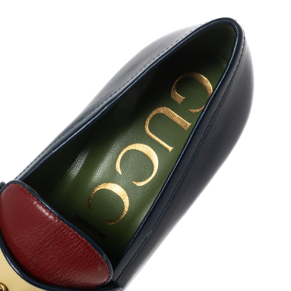 Gucci Tricolor Leather Horsebit Loafer Platform Pumps Size 38 In Good Condition In Dubai, Al Qouz 2