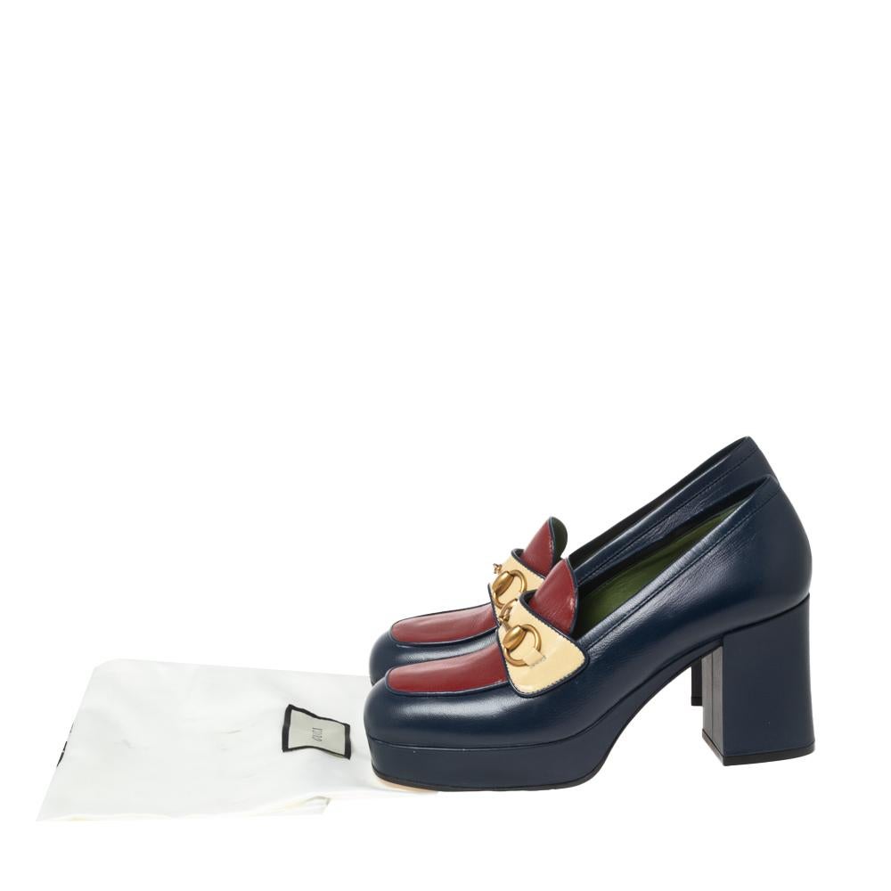 Women's Gucci Tricolor Leather Horsebit Loafer Platform Pumps Size 38