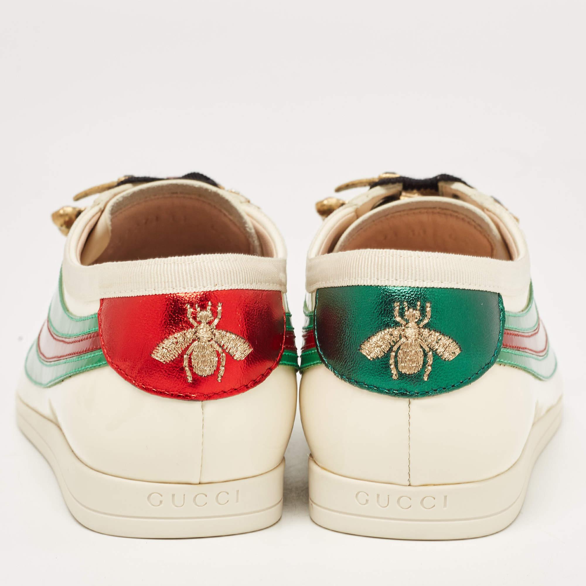 Gucci Tricolor Patent Falacer Crystal Embellished Low Top Sneakers Size 38 For Sale 1