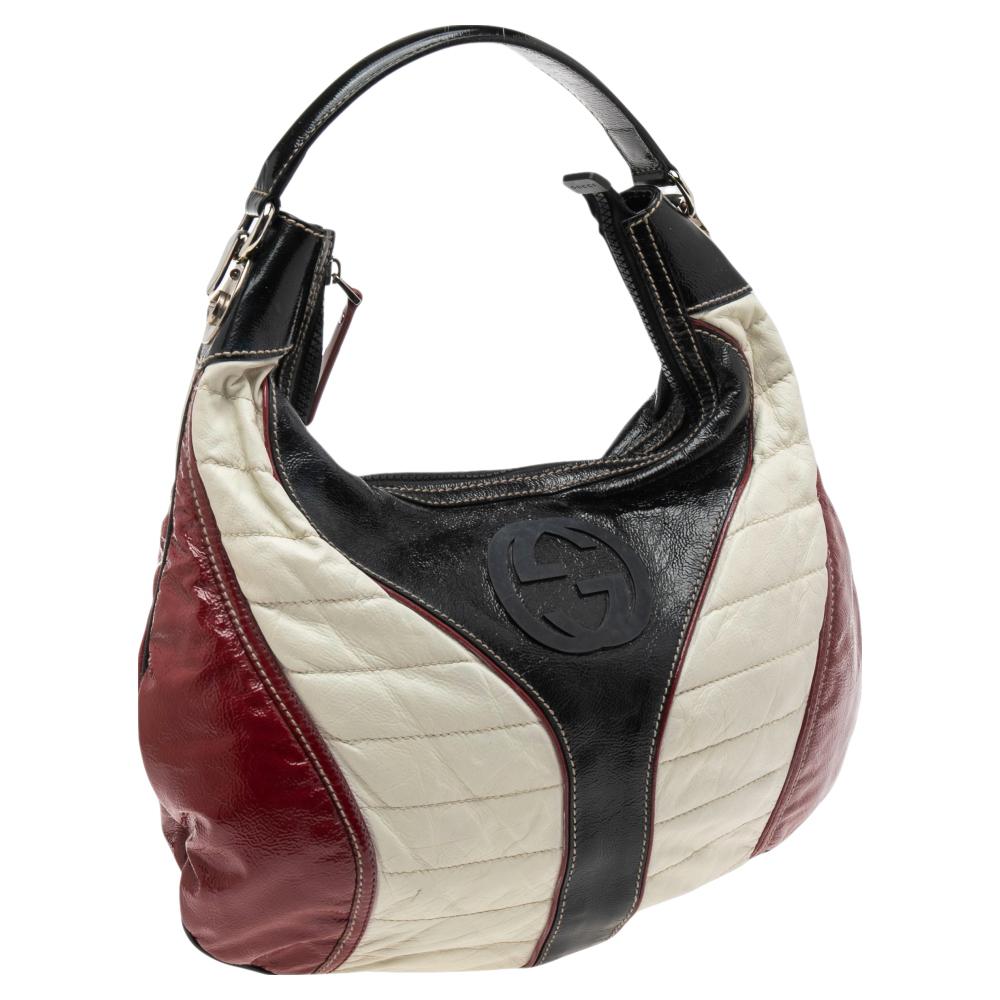 Black Gucci Tricolor Patent Leather and Leather Medium Snow Glam Hobo