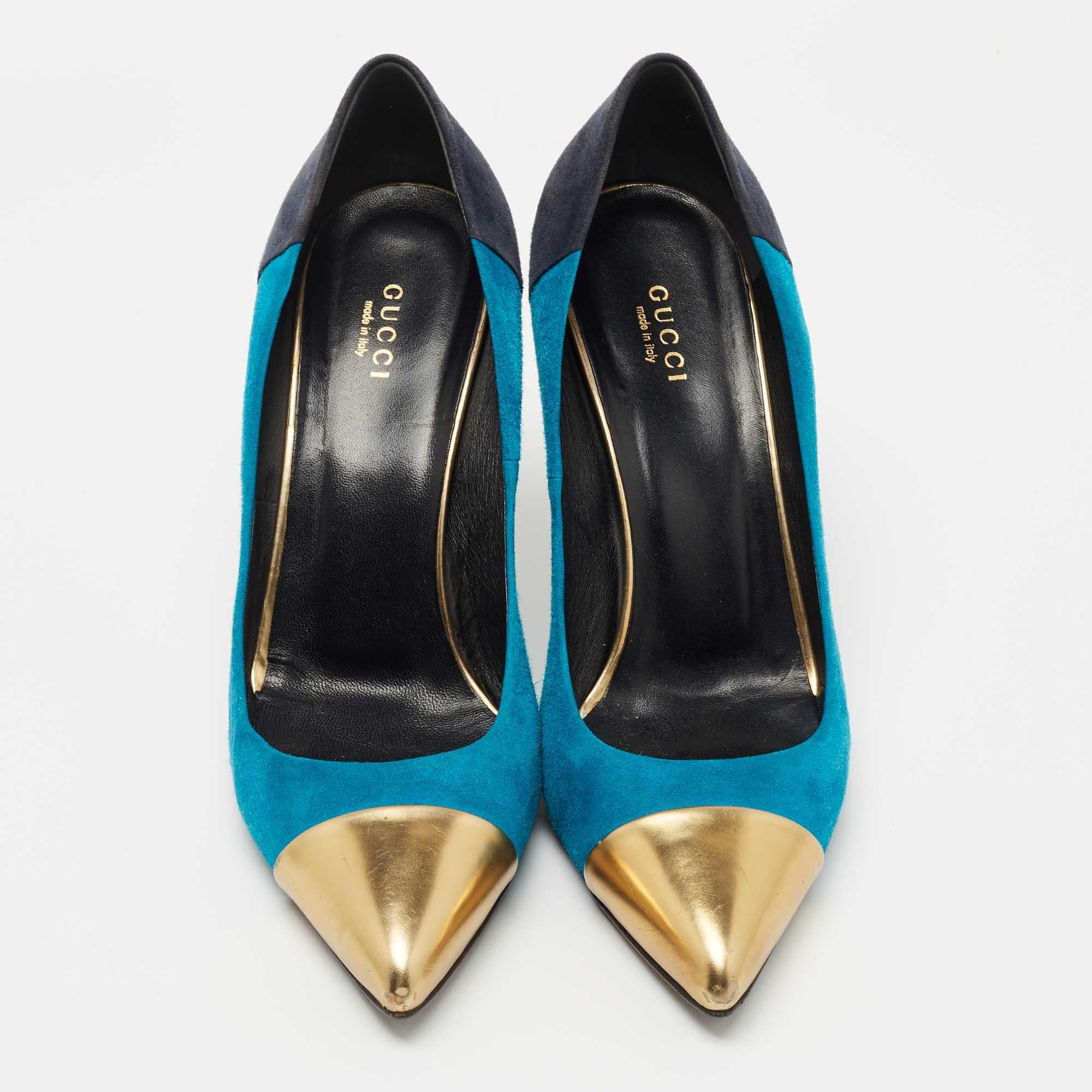 Gucci Tricolor Suede and Leather Pointed Cap Toe Pumps Size 40 For Sale 2