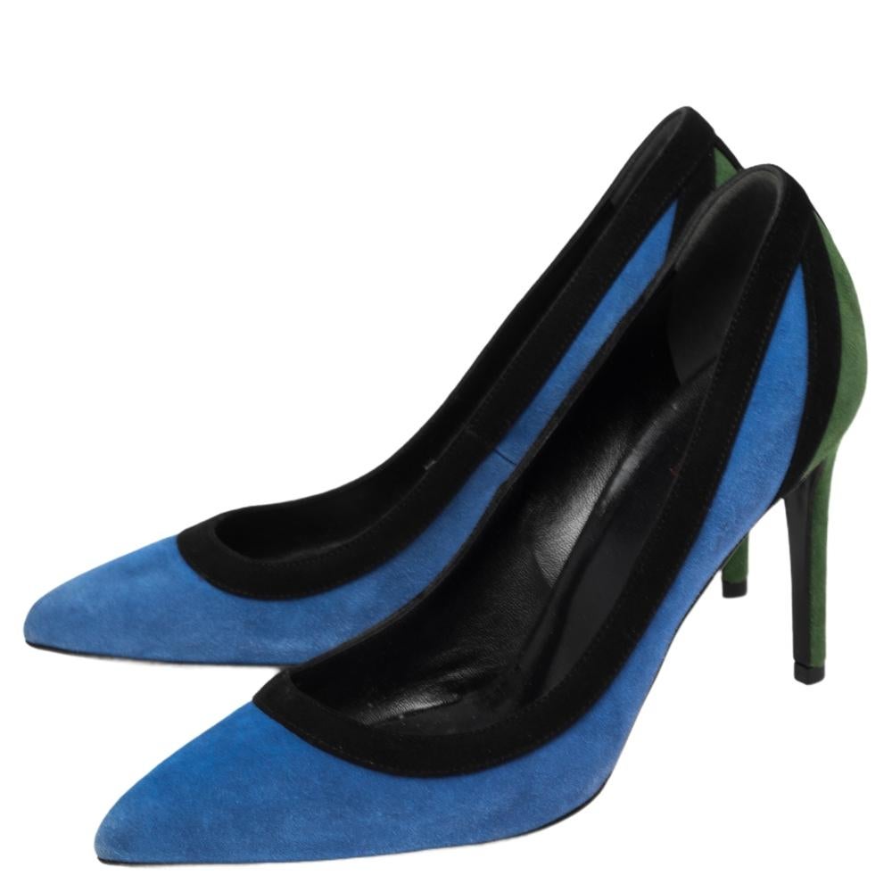 Black Gucci Tricolor Suede Pointed Toe Pumps Size 35.5 For Sale