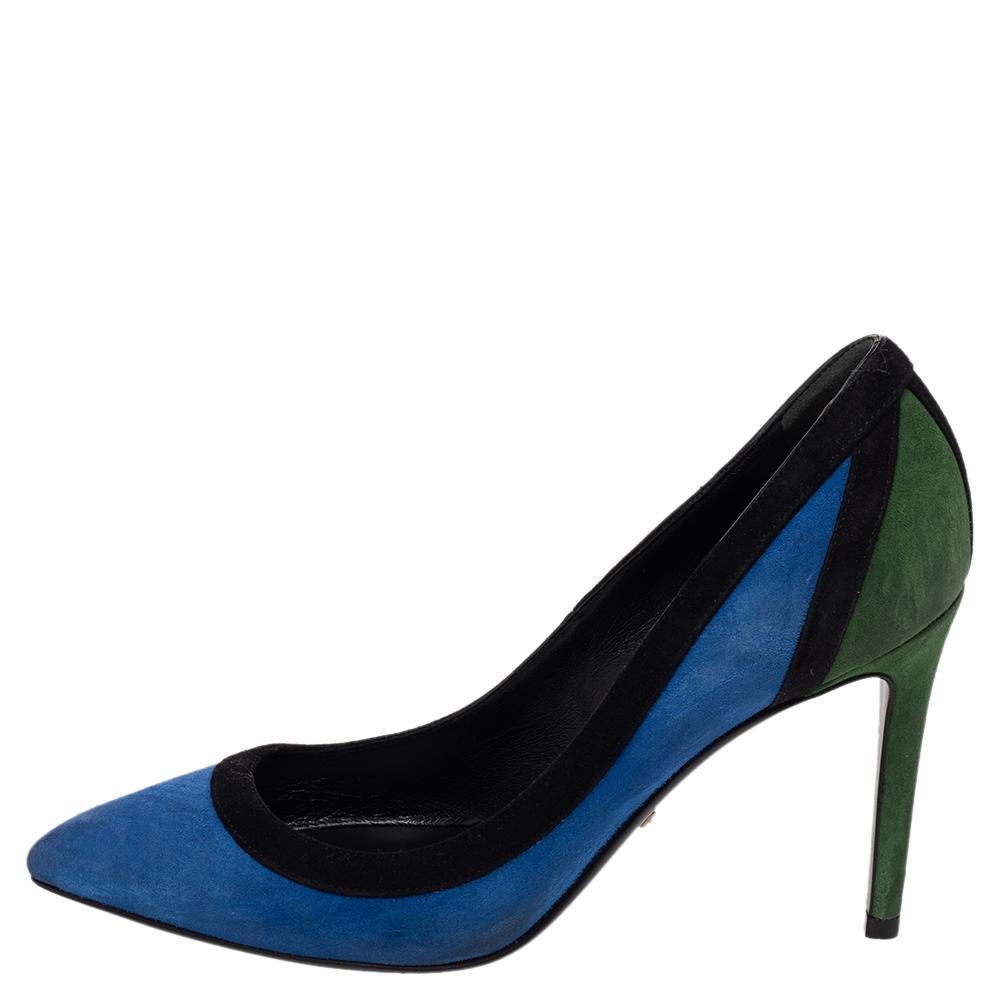 Women's Gucci Tricolor Suede Pointed Toe Pumps Size 35.5 For Sale