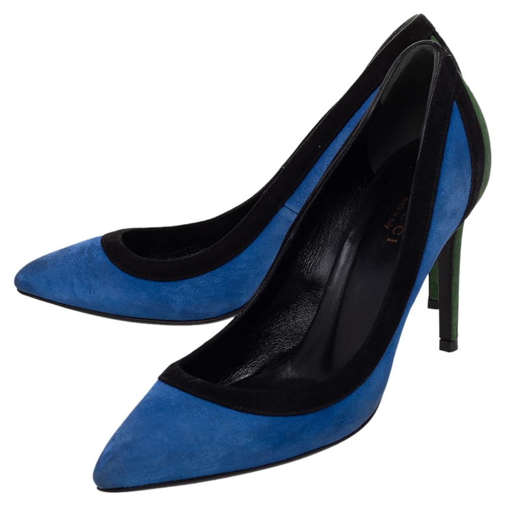 Gucci Tricolor Suede Pointed Toe Pumps Size 35.5 For Sale 2