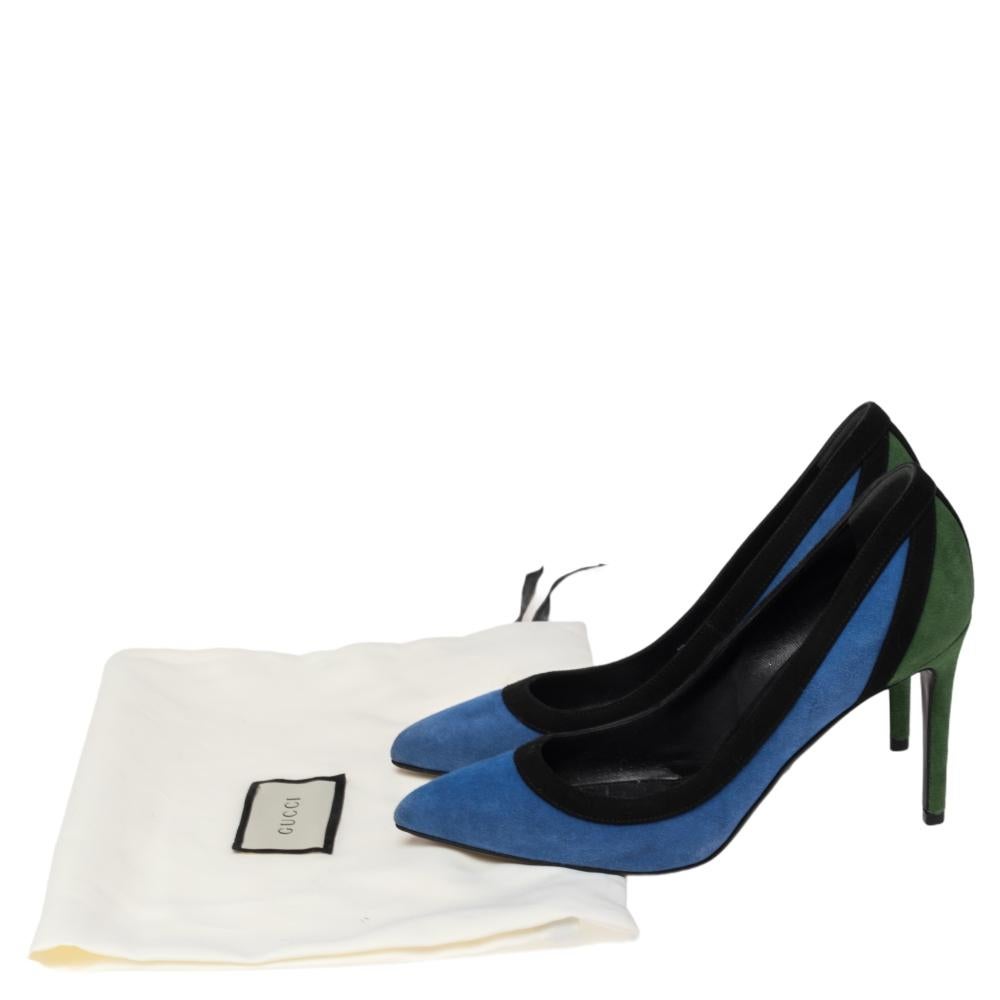 Gucci Tricolor Suede Pointed Toe Pumps Size 35.5 For Sale 3