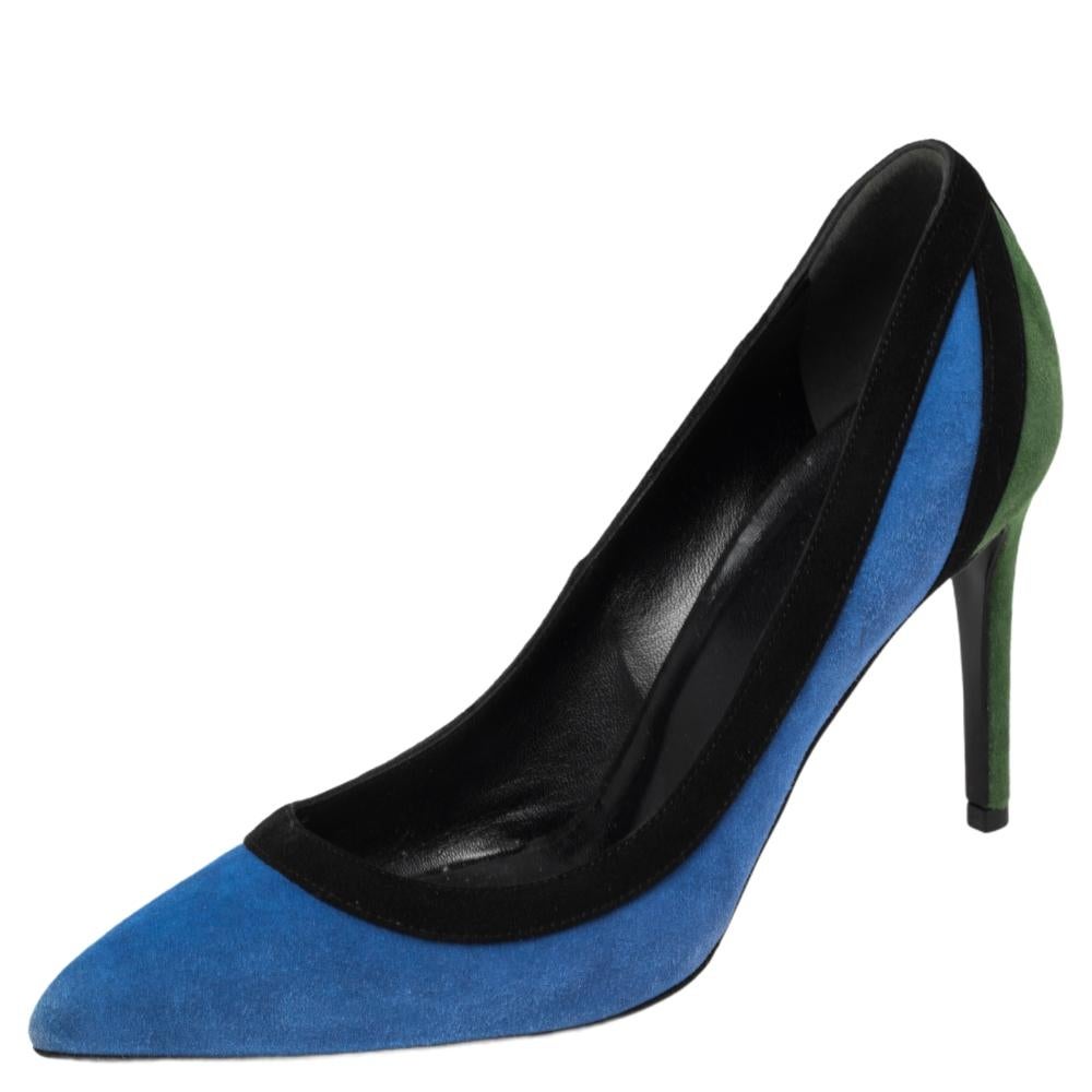 Gucci Tricolor Suede Pointed Toe Pumps Size 35.5 For Sale