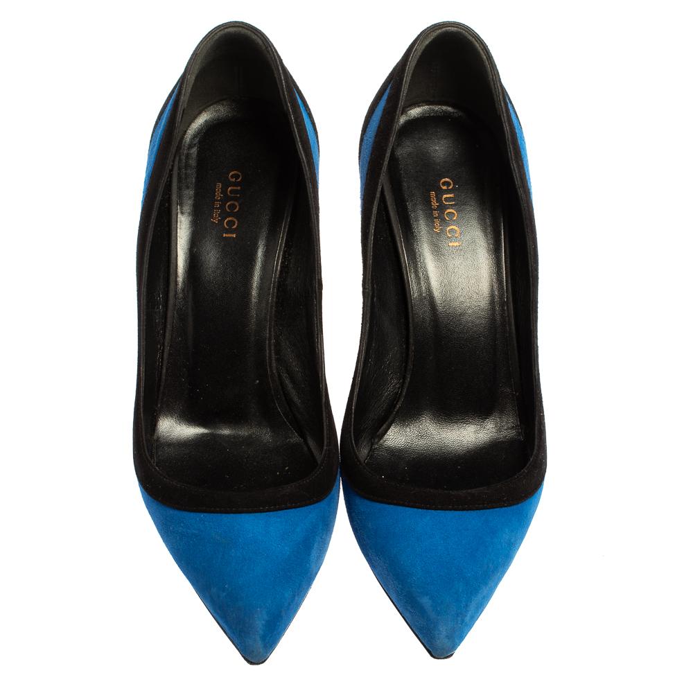 Black Gucci Tricolor Suede Pointed Toe Pumps Size 37 For Sale