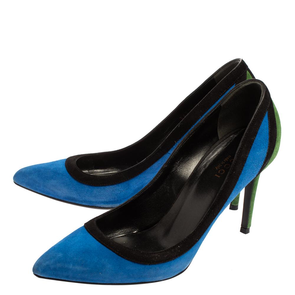Women's Gucci Tricolor Suede Pointed Toe Pumps Size 37 For Sale