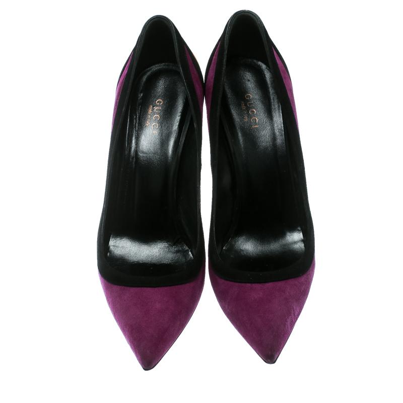Black Gucci Tricolor Suede Pointed Toe Pumps Size 40 For Sale