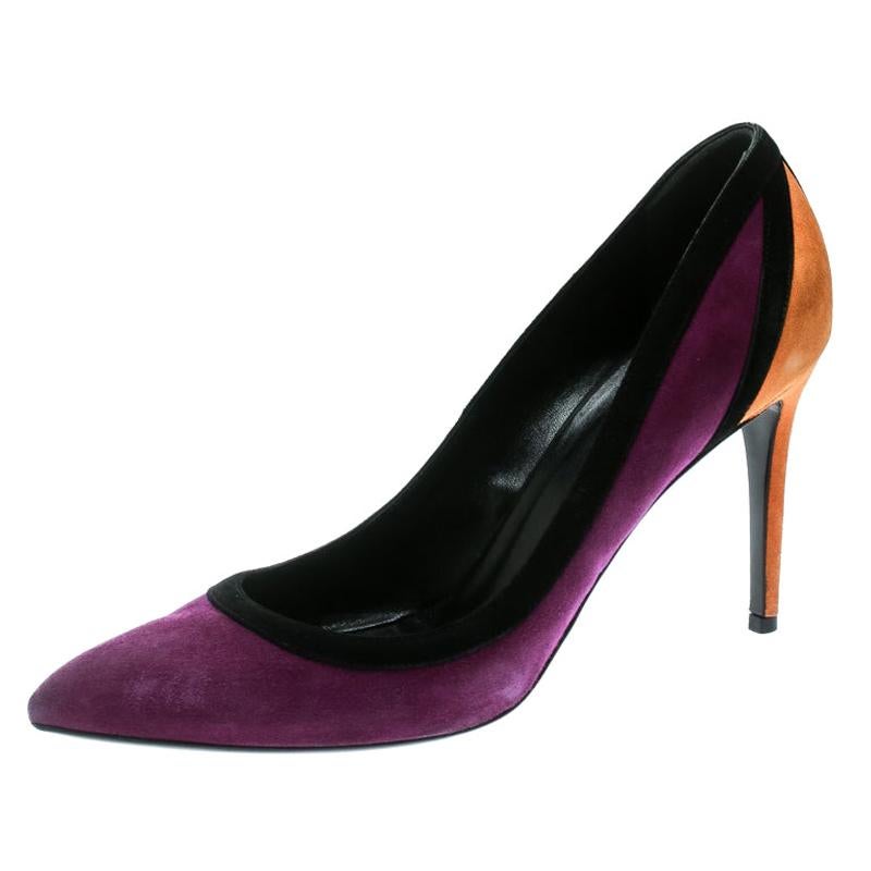 Gucci Tricolor Suede Pointed Toe Pumps Size 40 For Sale