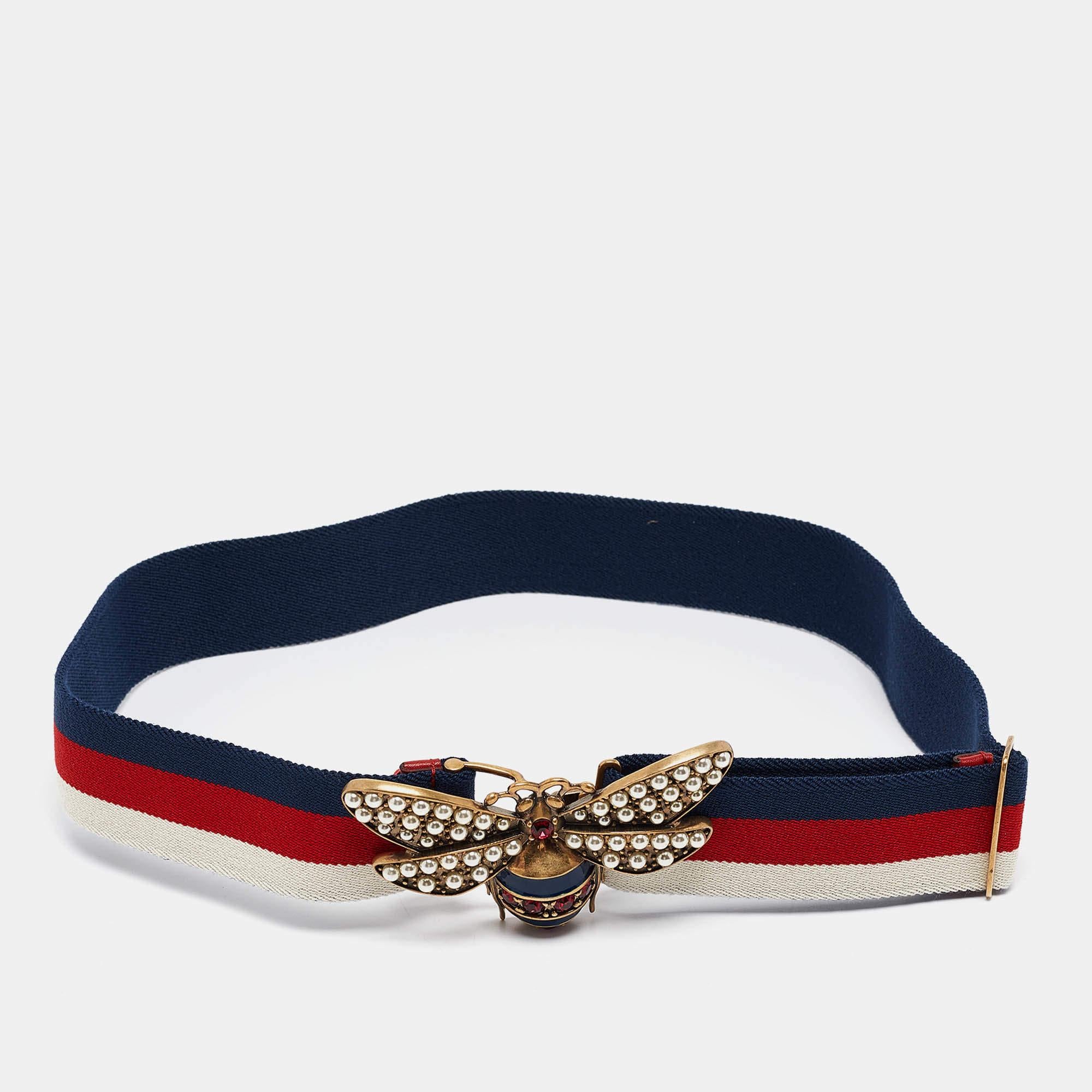 Marrone Gucci Cintura ape Regina Margherita in tela tricolore 80CM