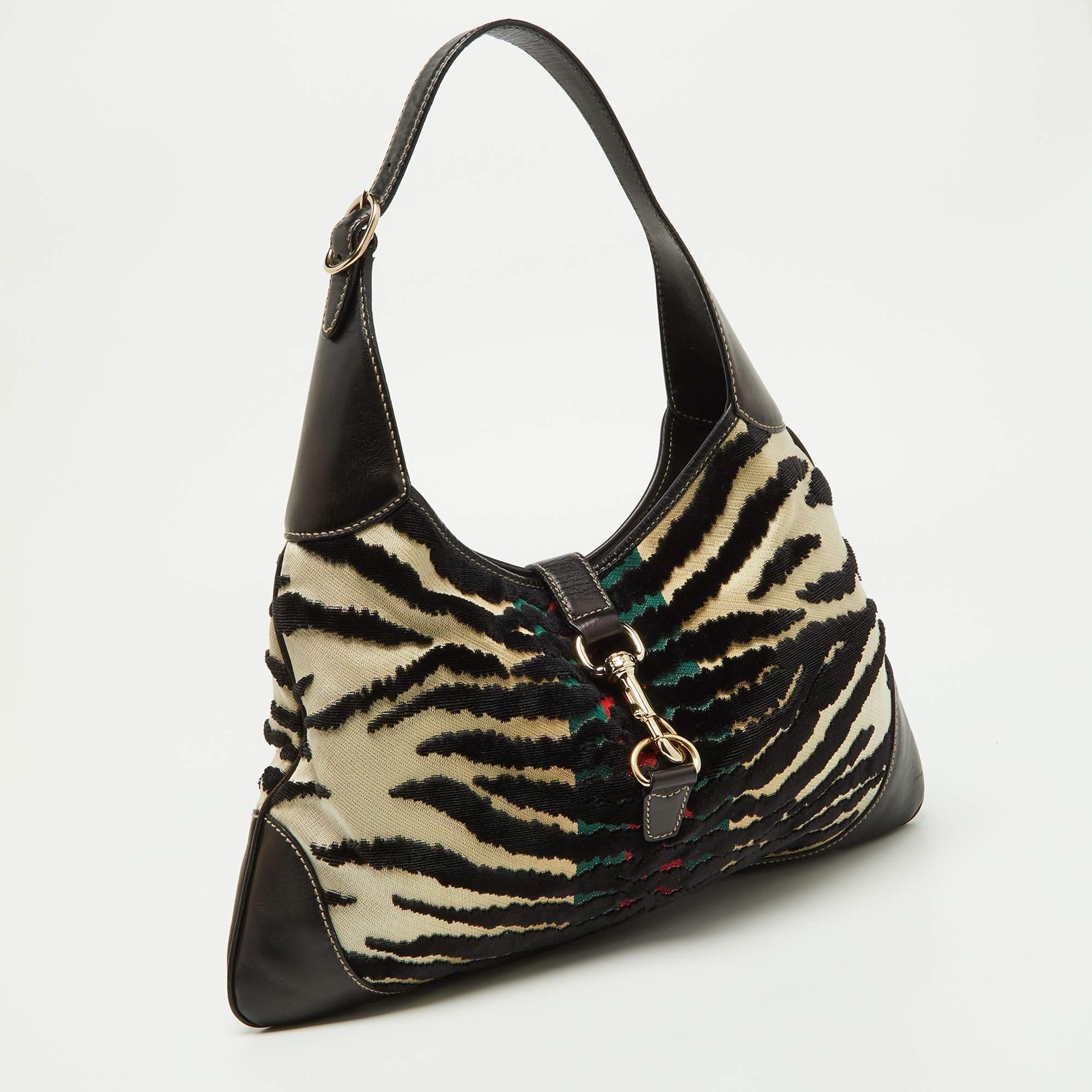 Women's Gucci Tricolor Zebra Web Canvas, Leather and Velvet Jackie O Bouvier Hobo