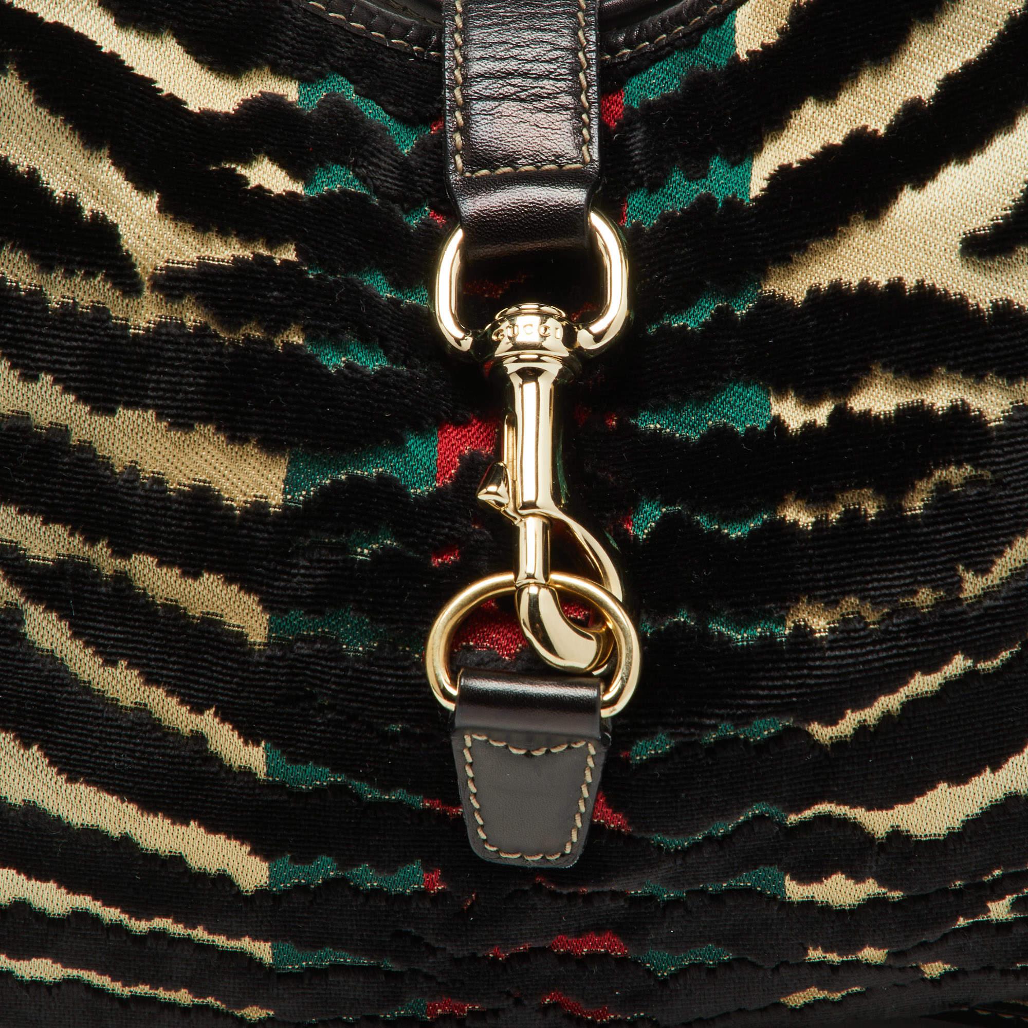 Gucci Tricolor Zebra Web Canvas, Leather and Velvet Jackie O Bouvier Hobo 5