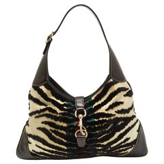 Gucci Tricolor Zebra Web Canvas, Leather and Velvet Jackie O Bouvier Hobo