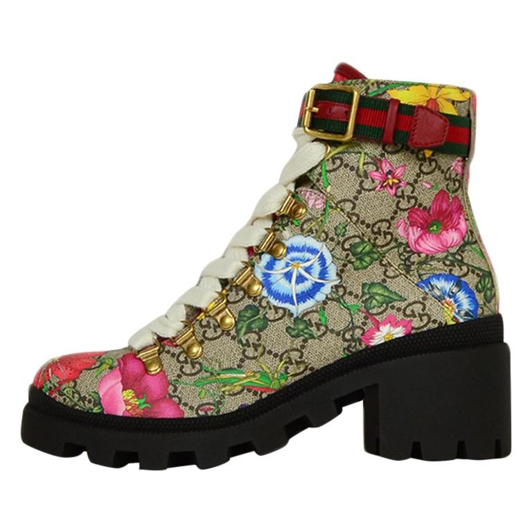 Gucci Trip GG Floral GG Supreme Combat Boots sz 36 rt. $980 For Sale at  1stDibs | gucci floral combat boots, gucci floral boots, gucci flora boots