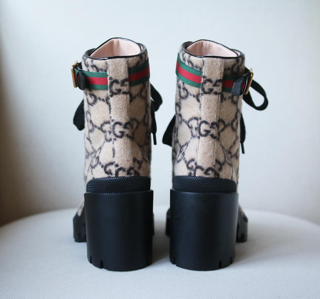 Black Gucci Trip Grosgrain-Trimmed Logo-Print Wool Ankle Boots
