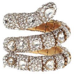 Gucci Triple Wrap Snake Bracelet With Crystals In White