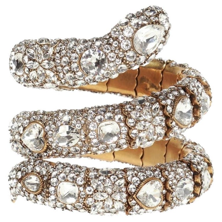 Gucci Triple Snake Bracelet With Crystals In White at 1stDibs | gucci snake bracelet gold, gucci bracelet snake