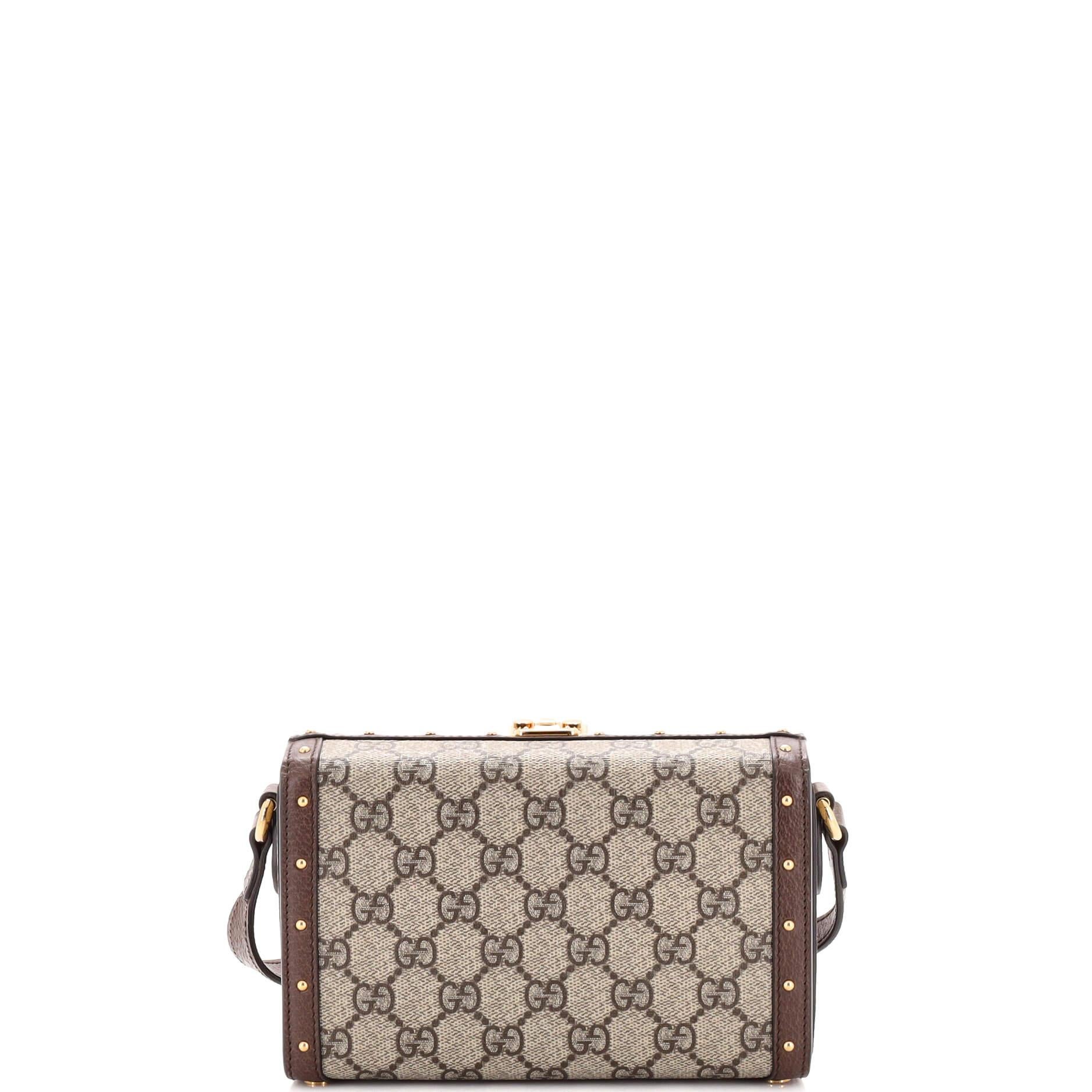 Gucci Trunk Flap Lock Shoulder Bag GG Coated Canvas with Studded Leather  In Good Condition In NY, NY
