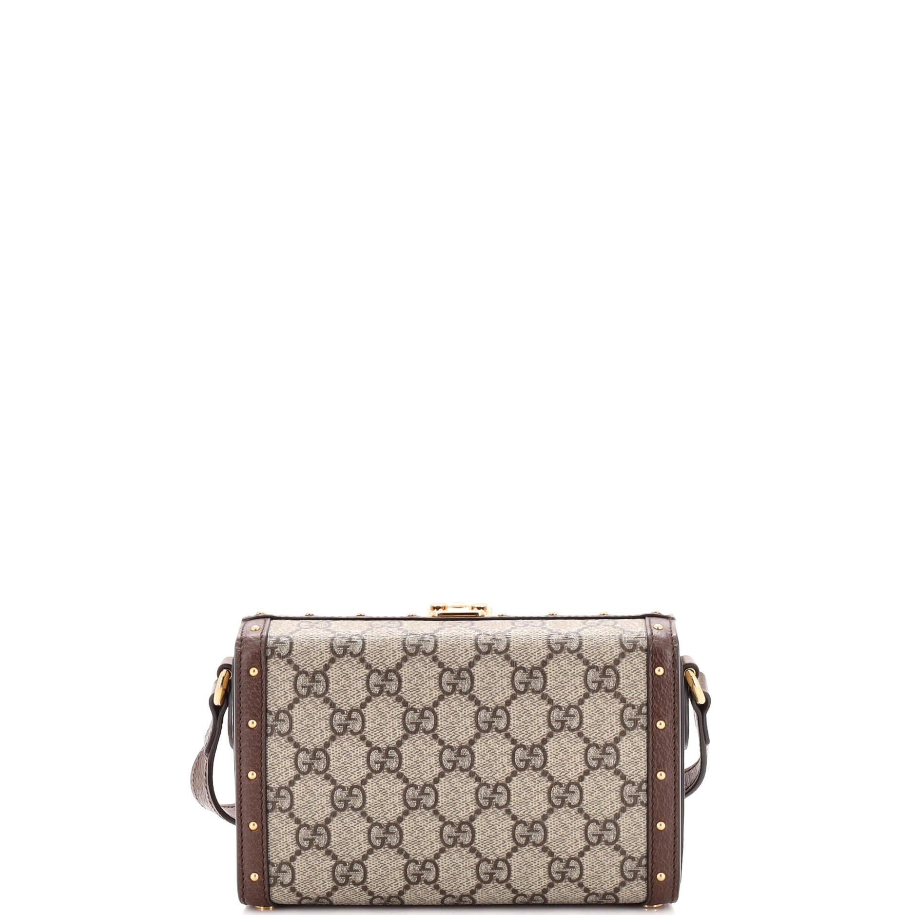 Gucci Trunk Flap Lock Shoulder Bag GG Coated Canvas with Studded Leather In Good Condition In NY, NY