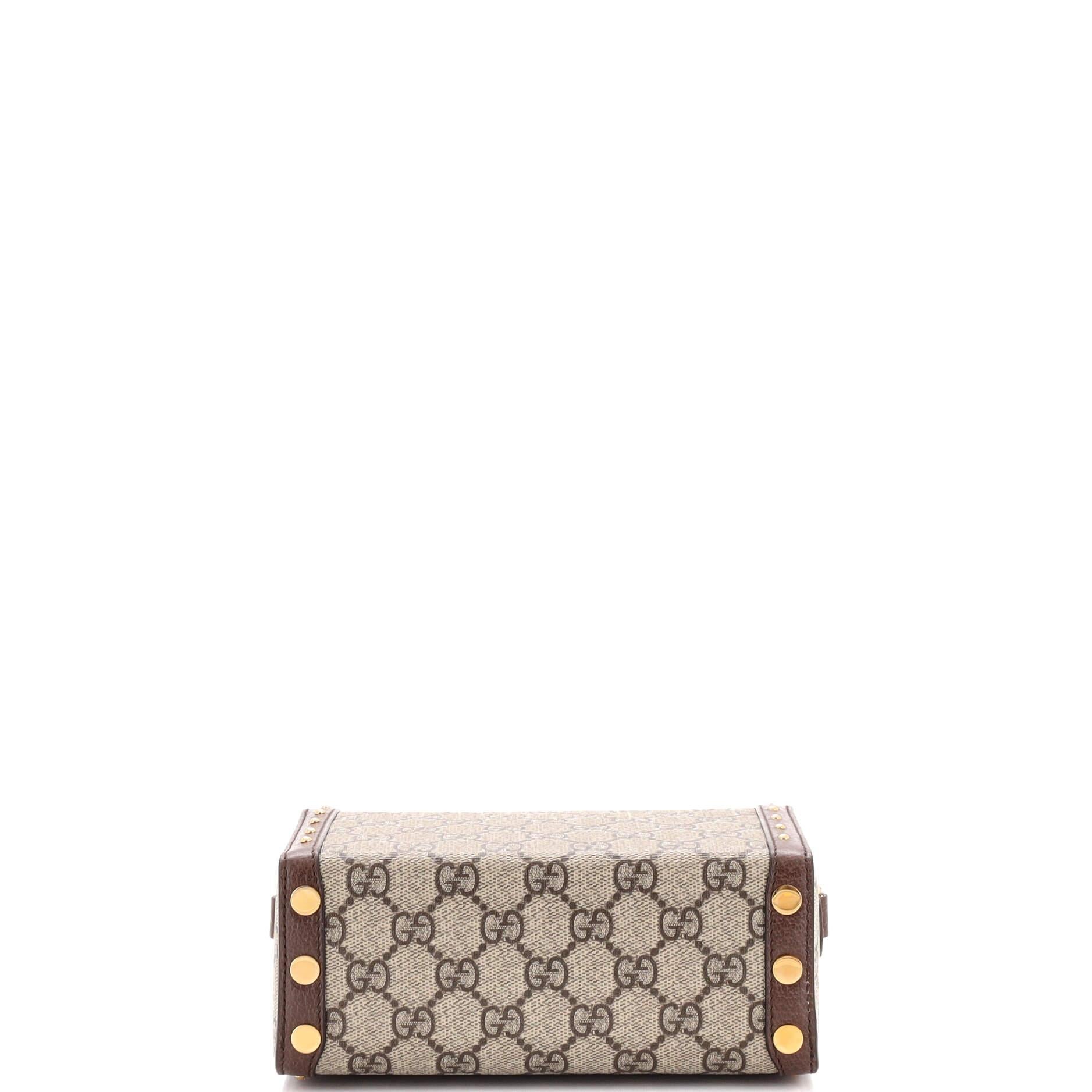Women's or Men's Gucci Trunk Flap Lock Shoulder Bag GG Coated Canvas with Studded Leather