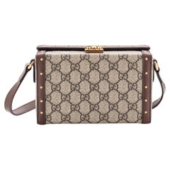 Gucci Trunk Flap Lock Shoulder Bag GG Coated Canvas with Studded Leather 