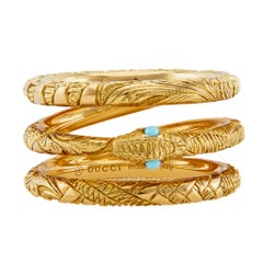 Gucci Turquoise 18k Yellow Gold Ouroboros Snake Ring