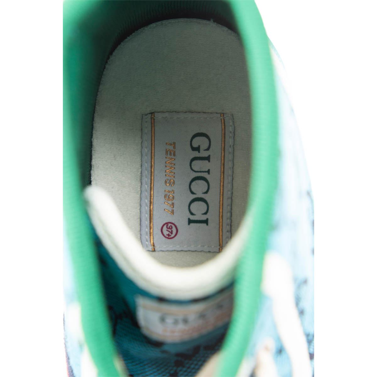 Blue GUCCI turquoise blue GG Canvas TENNIS 1977 High Top Sneakers Shoes 37.5