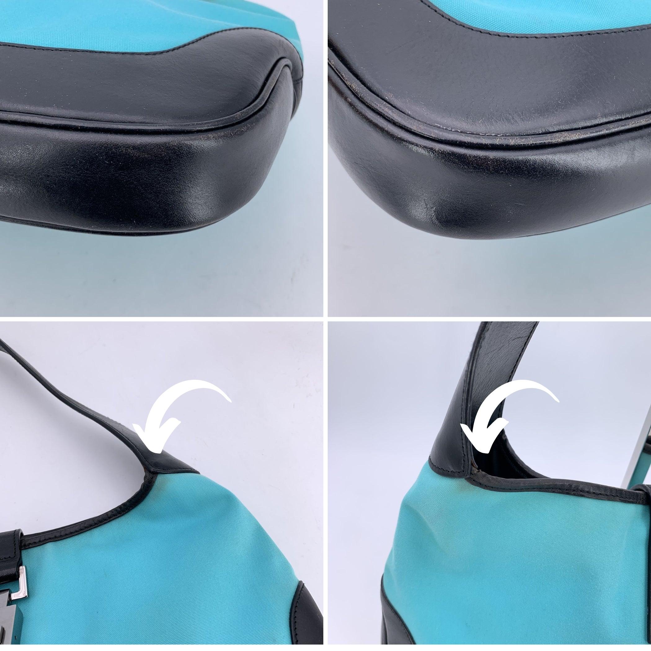 Gucci Borsa Hobo in tela turchese e pelle nera Jackie Black Handbag in vendita 1