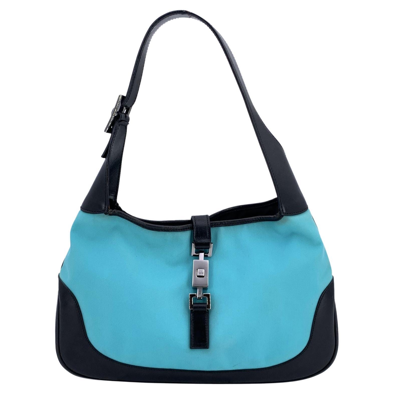 Gucci Borsa Hobo in tela turchese e pelle nera Jackie Black Handbag in vendita