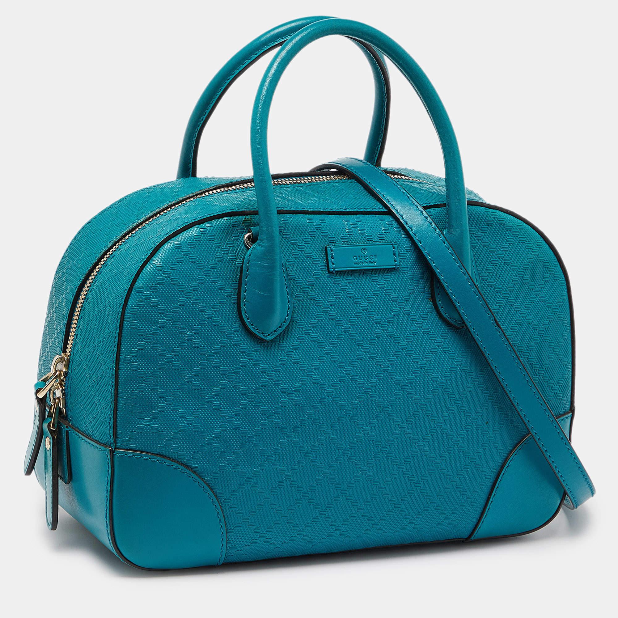 Blue Gucci Turquoise Diamante Leather Small Satchel