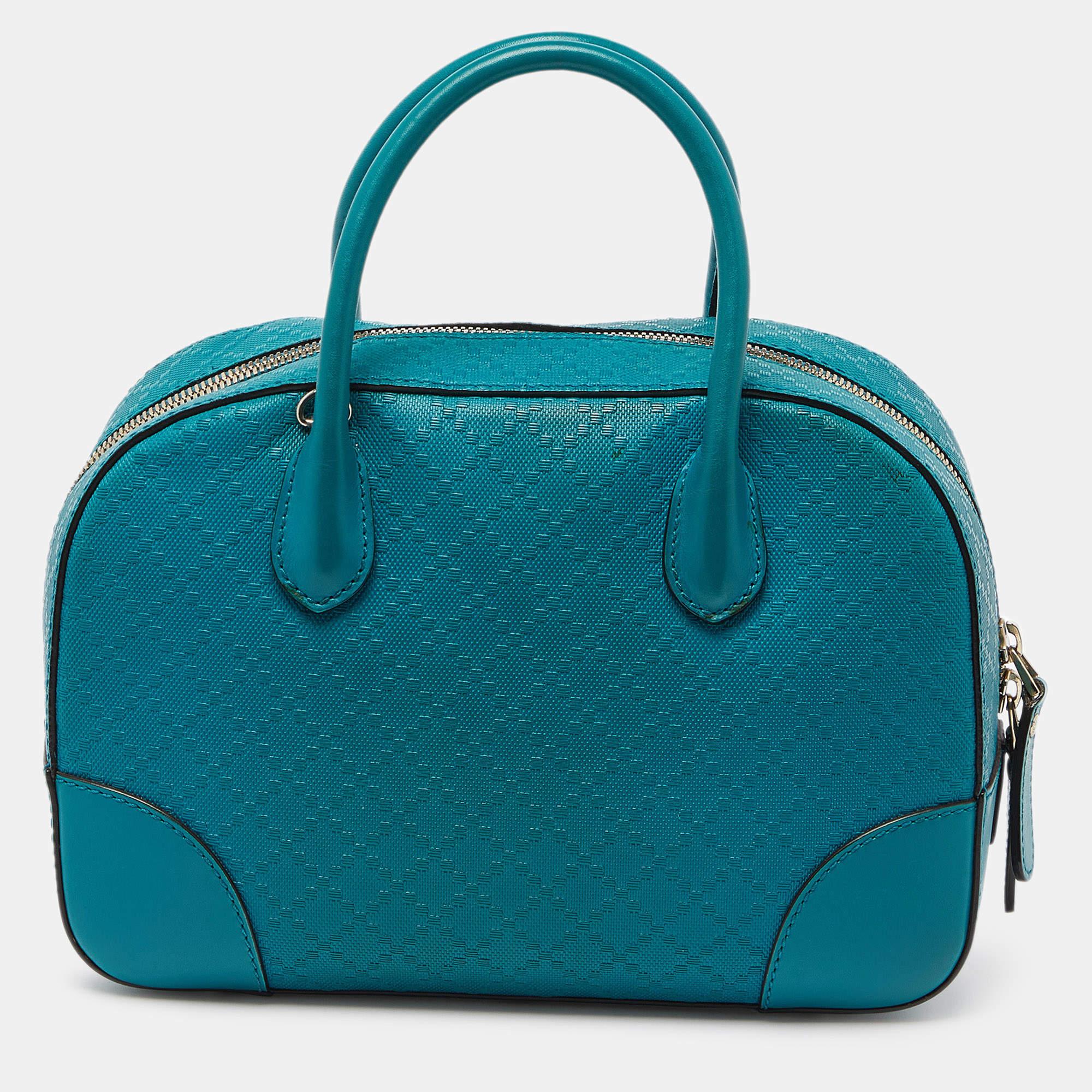 Gucci Turquoise Diamante Leather Small Satchel In Good Condition In Dubai, Al Qouz 2