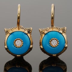 GUCCI Turquoise Diamond Yellow Gold Le Marché Des Merveilles Feline Earrings