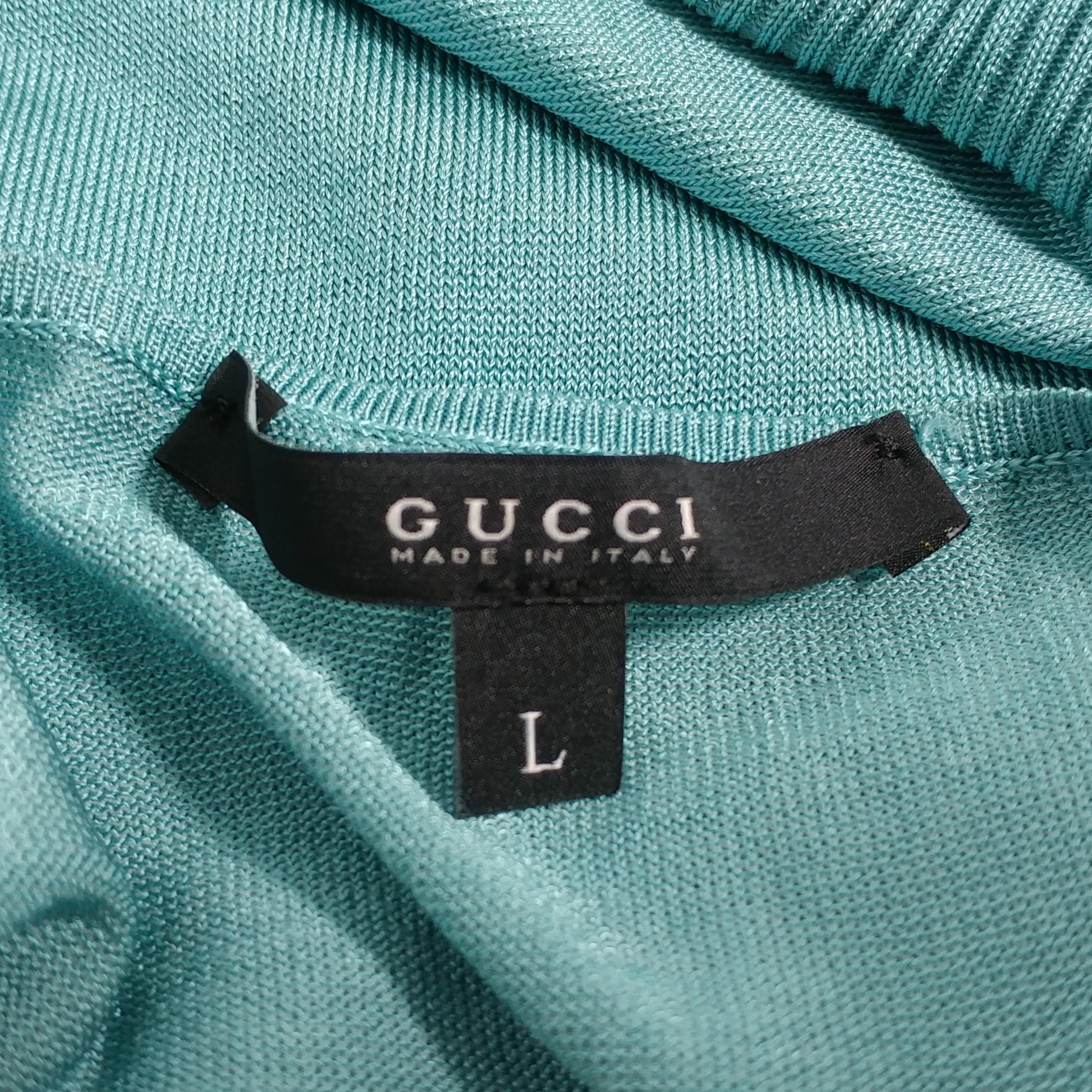 Women's GUCCI - Turquoise Halter Top with Green Stone Medallion | Size L For Sale