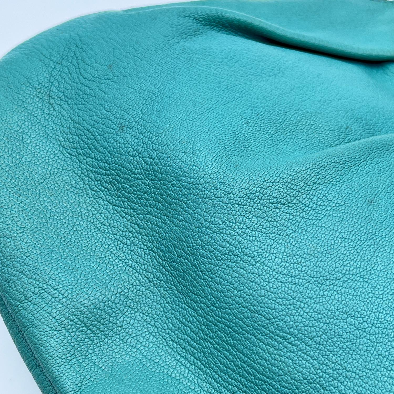 Gucci Turquoise Leather Bamboo Handle Studded Handbag Hobo Bag 5