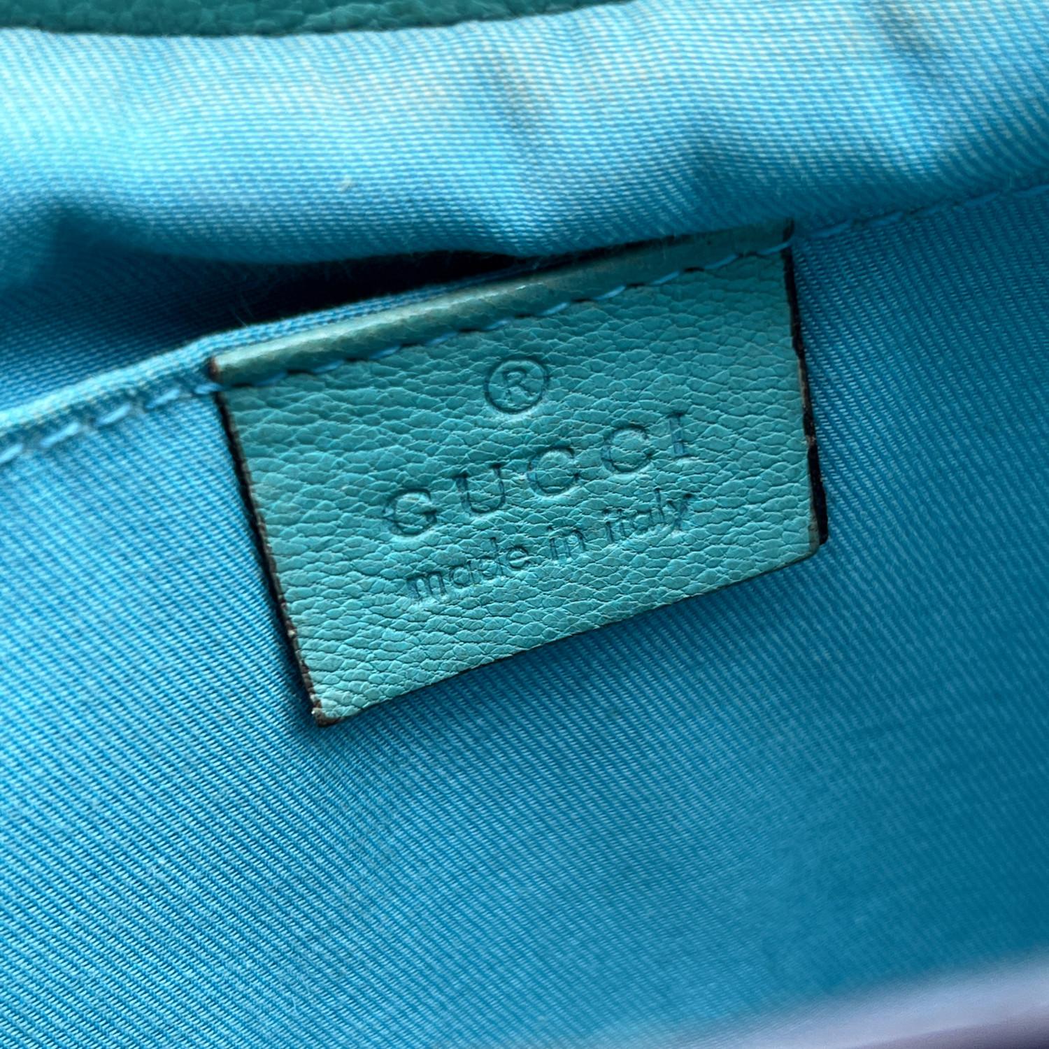 Gucci Turquoise Leather Bamboo Handle Studded Handbag Hobo Bag 6