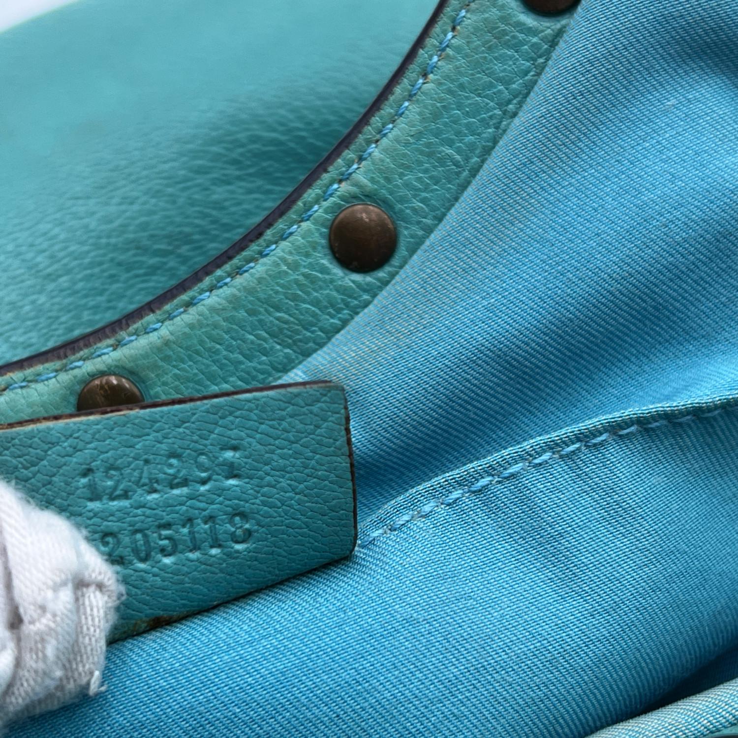 Gucci Turquoise Leather Bamboo Handle Studded Handbag Hobo Bag 7