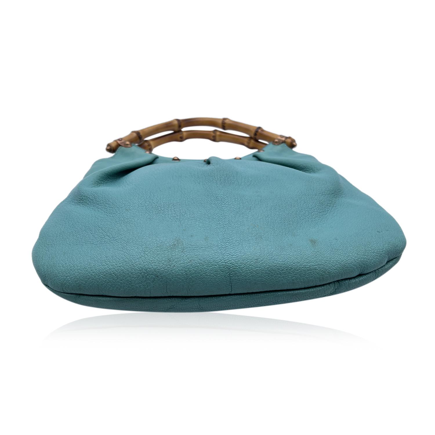 Gucci Turquoise Leather Bamboo Handle Studded Handbag Hobo Bag In Good Condition In Rome, Rome