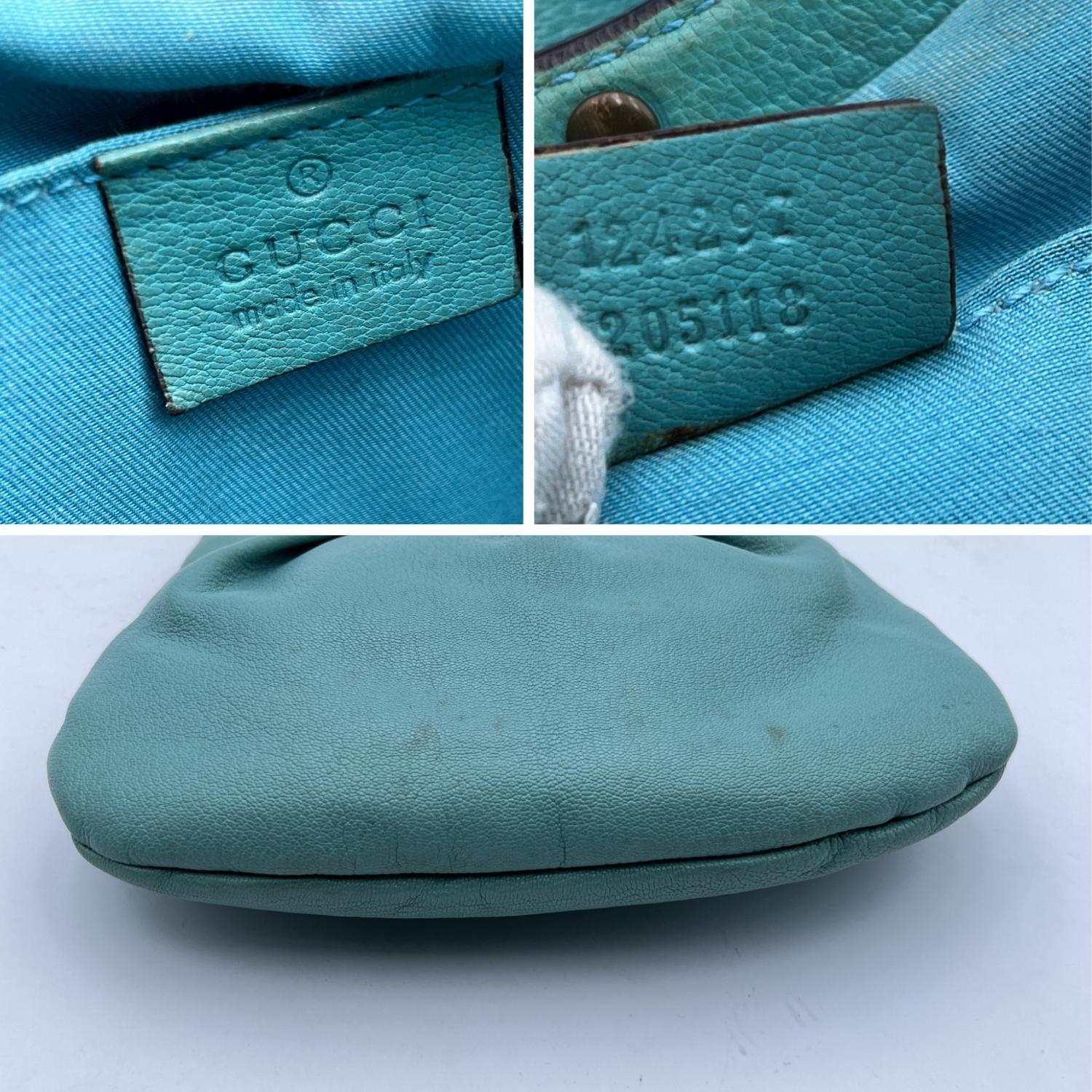 Women's Gucci Turquoise Leather Bamboo Handle Studded Handbag Hobo Bag