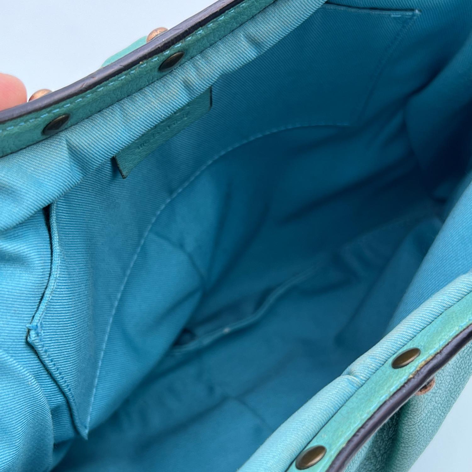 Gucci Turquoise Leather Bamboo Handle Studded Handbag Hobo Bag 1