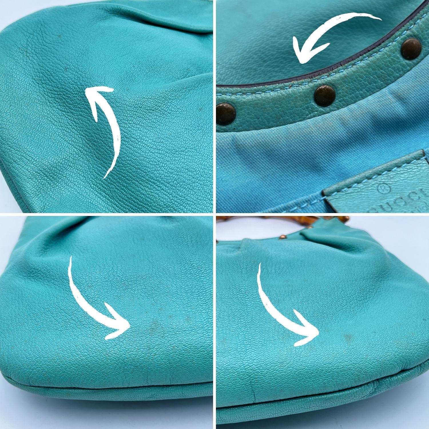 Gucci Turquoise Leather Bamboo Handle Studded Handbag Hobo Bag 2
