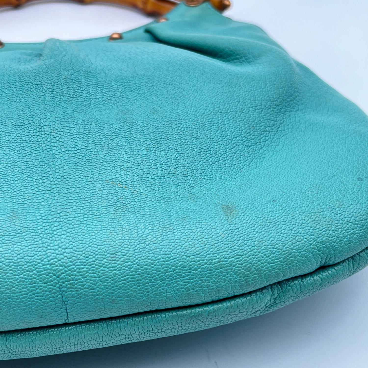Gucci Turquoise Leather Bamboo Handle Studded Handbag Hobo Bag 3