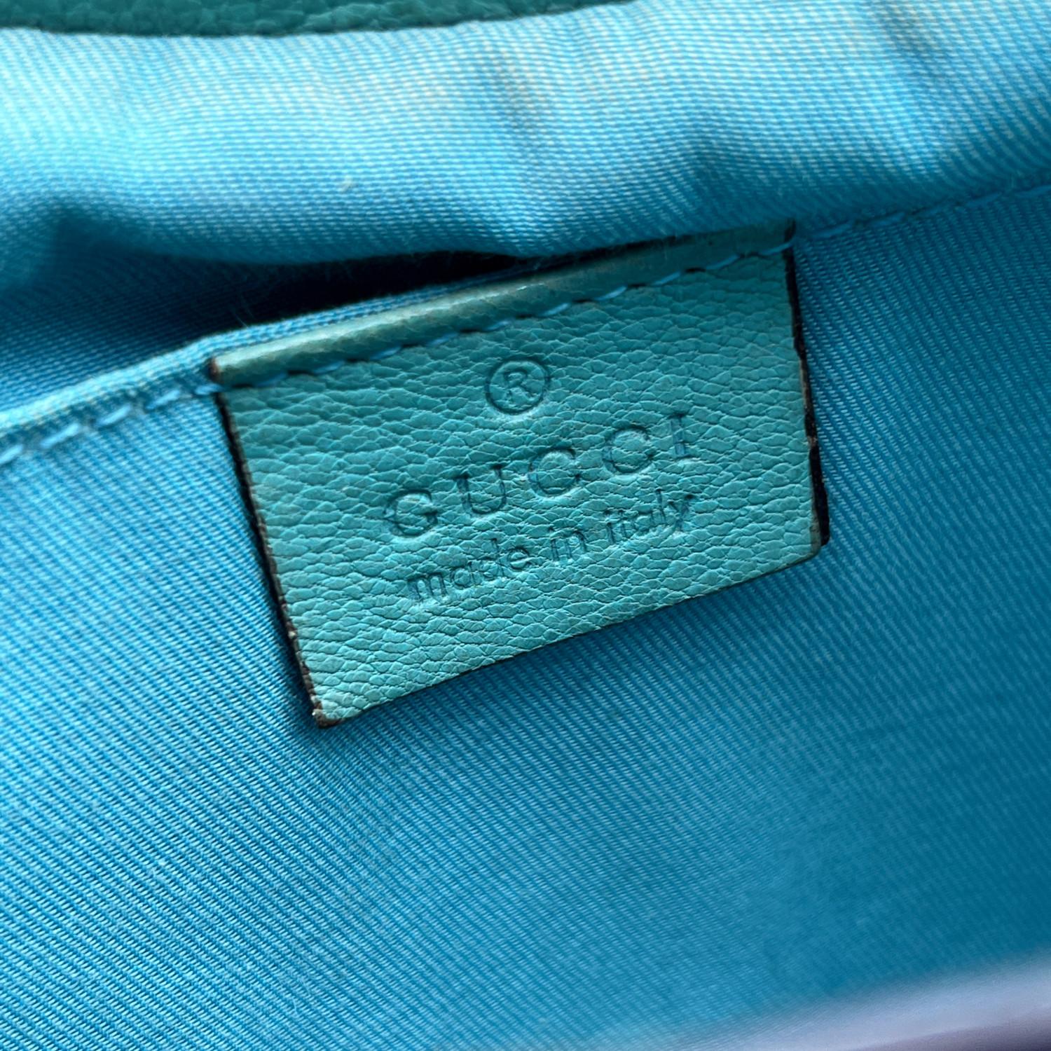 Gucci Turquoise Leather Bamboo Studded Handbag Hobo Bag For Sale 6