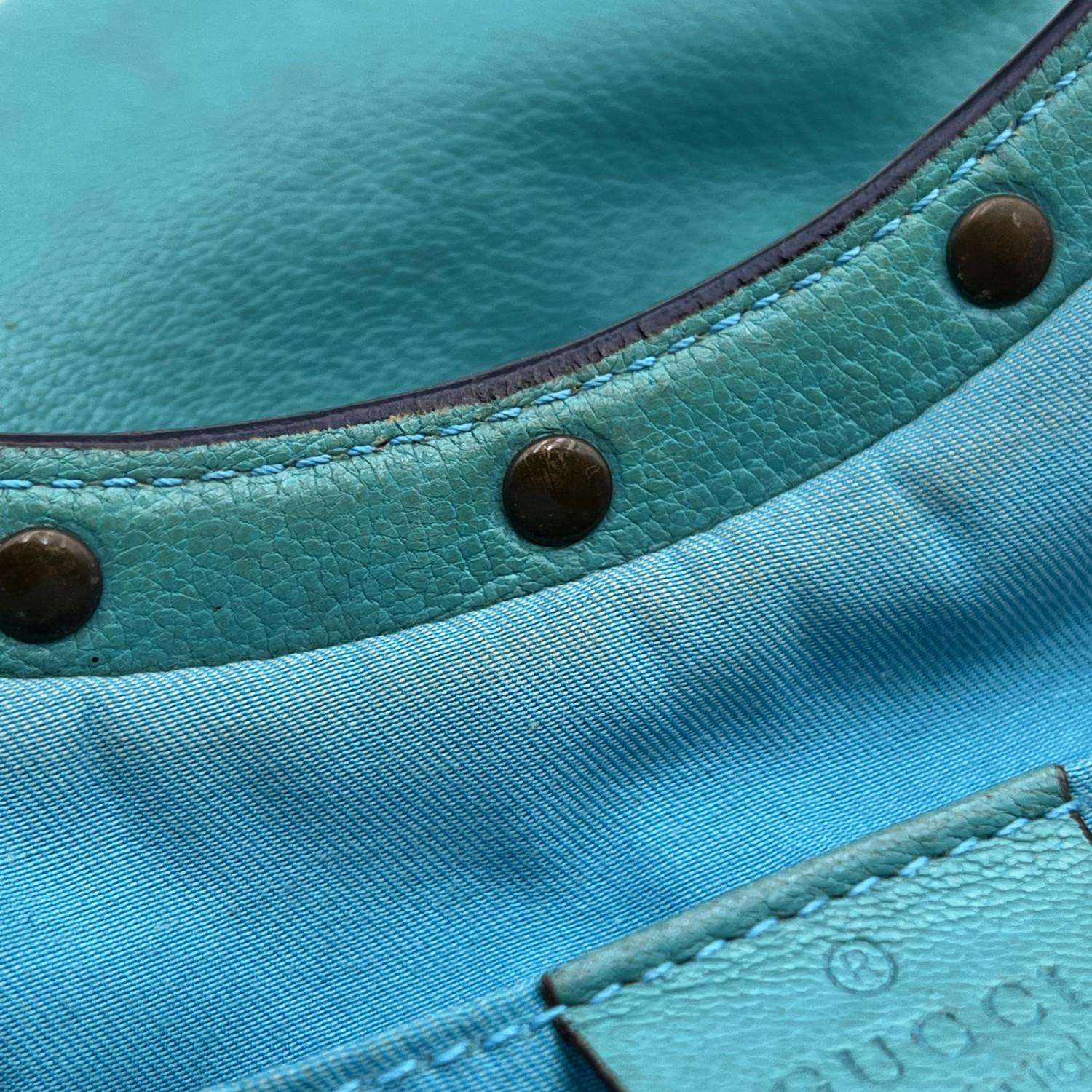 Gucci Turquoise Leather Bamboo Studded Handbag Hobo Bag For Sale 8