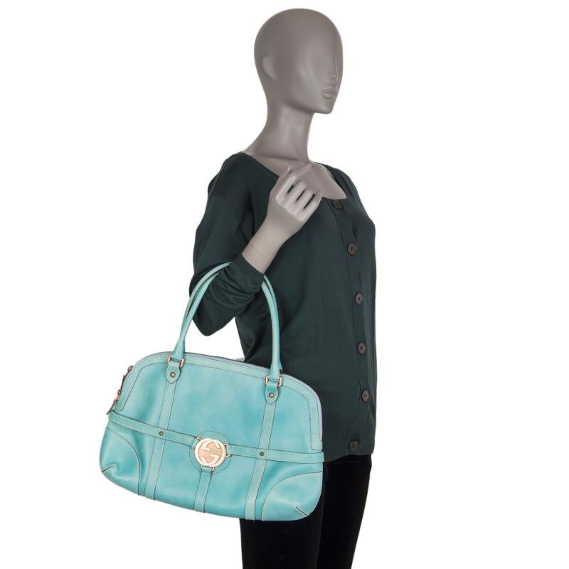 GUCCI turquoise leather GG BUCKLE Shoulder Bag 2