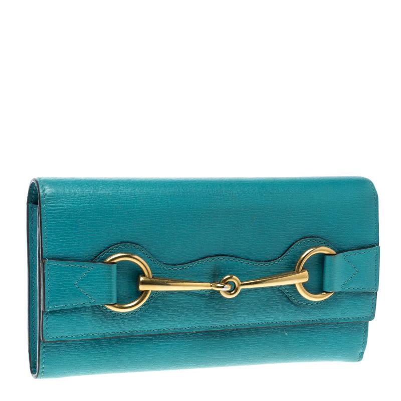 Gucci Turquoise Leather Horsebit Continental Wallet 5