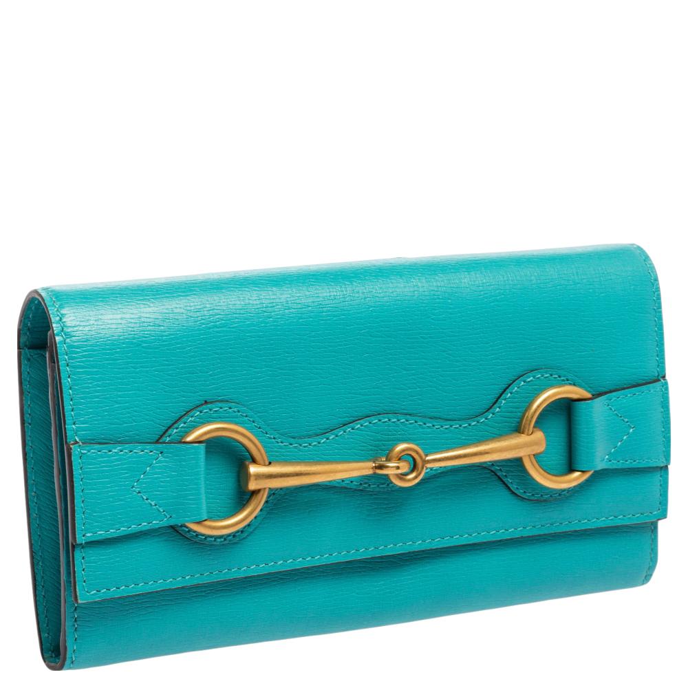 Gucci Turquoise Leather Horsebit Continental Wallet 7