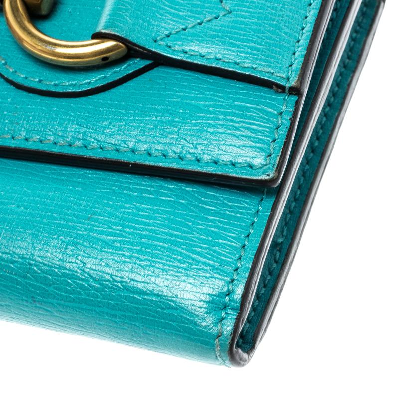 Blue Gucci Turquoise Leather Horsebit Continental Wallet