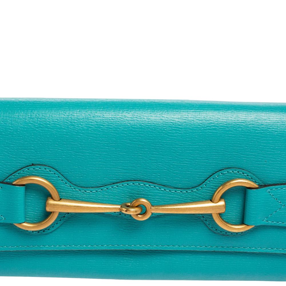 Women's Gucci Turquoise Leather Horsebit Continental Wallet